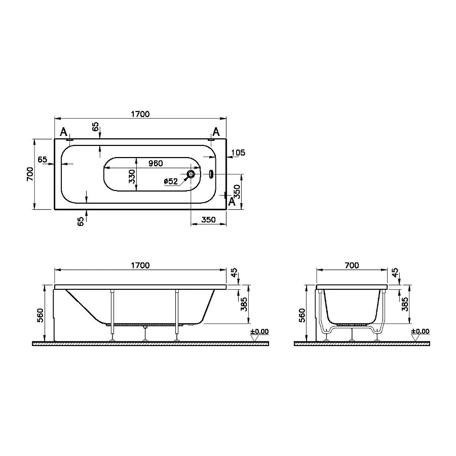 Ванна Vitra Optimum Neo 64530001000 170x70 см
