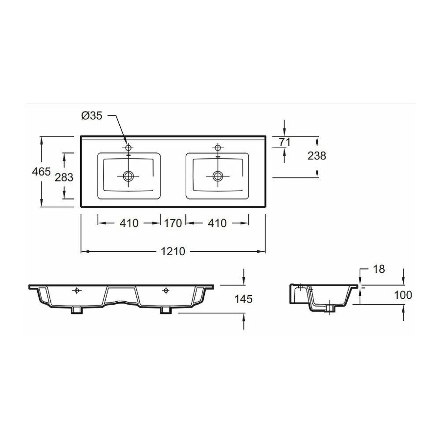 Керамическая раковина столешница Jacob Delafon с двумя чашами EXVA112-00 120 см