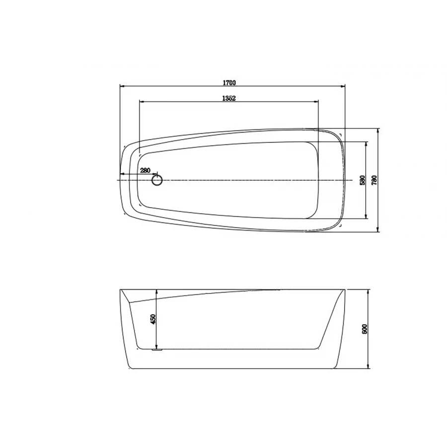 Ванна акриловая пристенная Aquatek Паола В комплекте со сливом и ножками Цвет белый глянцевый AQ-190778 1700*780*600 мм