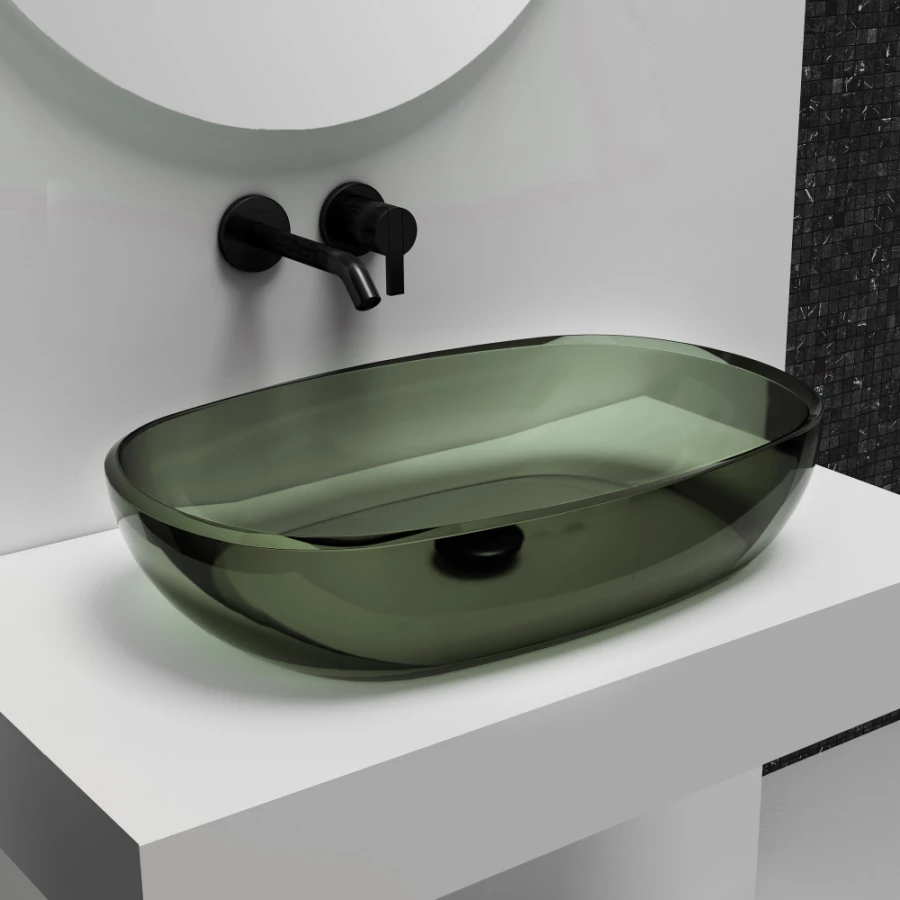 Раковина накладная прозрачная Abber Kristall оливковая AT2805Vesuvian 60х40 см