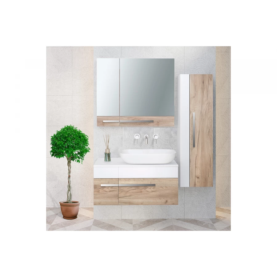 Зеркальный шкаф Runo Вудлайн 85 крафтовый дуб 00-00001348 85x75 см