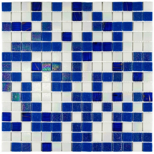 Мозаика Bonaparte Стеклянная мозаика Indigo 20х20 глянцевая сине-белая 32,7х32,7 см